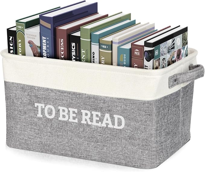 Lukeline Book Storage Basket for Book Lover Gifts, 15.5 x 11.6 x 9.4 Large Book Storage Bins, Book Accessories for Reading Lovers, To Be Read Book Storage Basket for Home Shelves Classroom