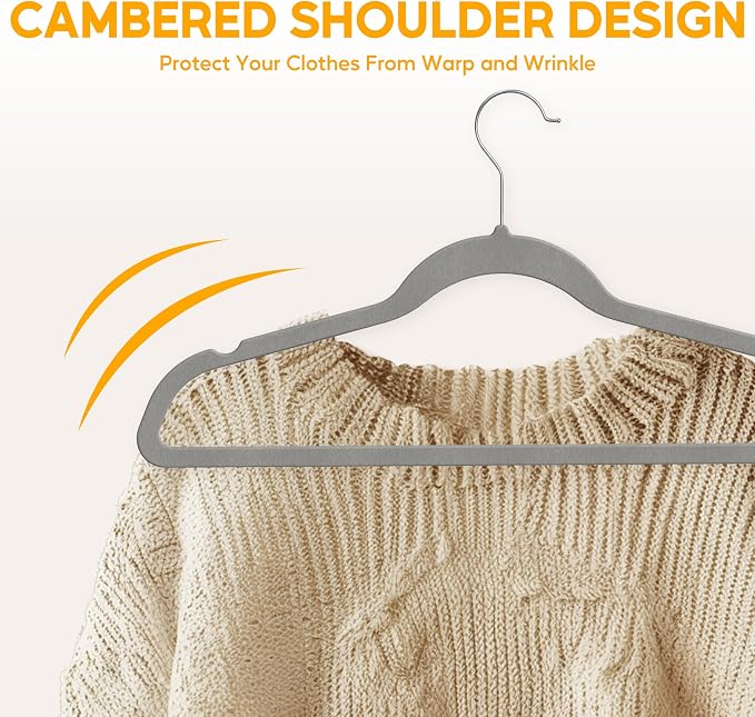 HealSmart Velvet Hangers 70 Pack, Space Saving Clothes Hangers for Closet, Non-Slip Heavy Duty Coat Hangers for Pants, Shirt, Sweater, Suit & Dress Clothing with 360° Swivel Hook, Grey