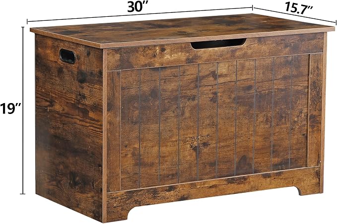 LEMY Storage Chest Bench, Wooden Trunk Box with 2 Safety Hinges, Modern Organizer Cabinet for Living Room, Bedroom, Entryway, Rustic Brown