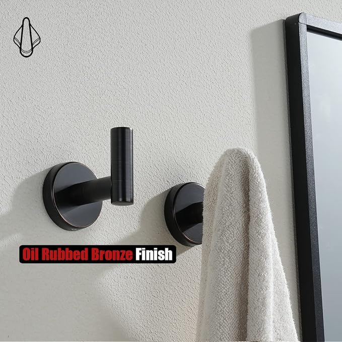 JQK Bathroom Towel Hook Oil Rubbed Bronze, 304 Stainless Steel 0.8mm Coat Robe Clothes Hook for Bathroom Kitchen Garage Wall Mounted (Pack of 2), TH100-ORB-P2