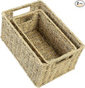 HOONEX Wicker Baskets for Storage, Seagrass Baskets with Dual Handles, Woven Baskets for Shelves, Set of 2, Natural