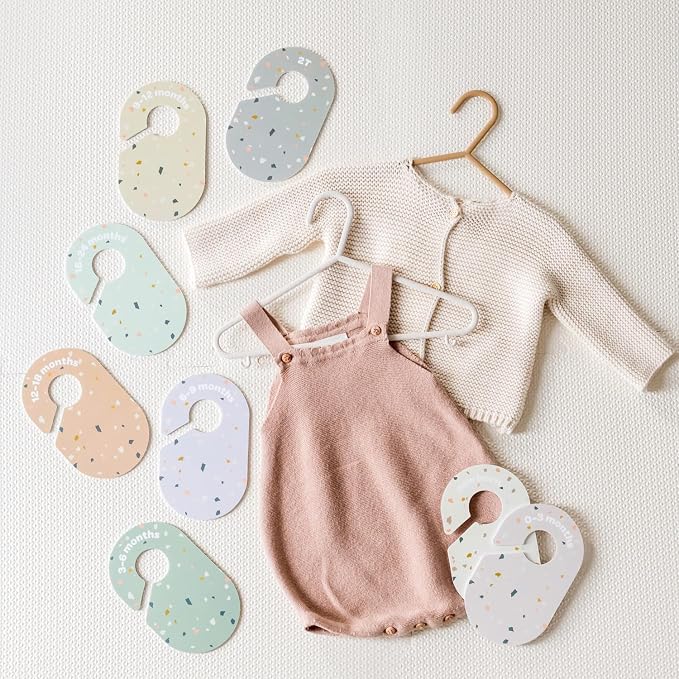 3 Sprouts Baby Closet Dividers, Newborn to 2T, Terrazzo, 8 Piece Set | Newborn to 2T sizing, 8-piece set, Double-sided size labels, Age labels, Nursery closet storage, Baby clothes organizer