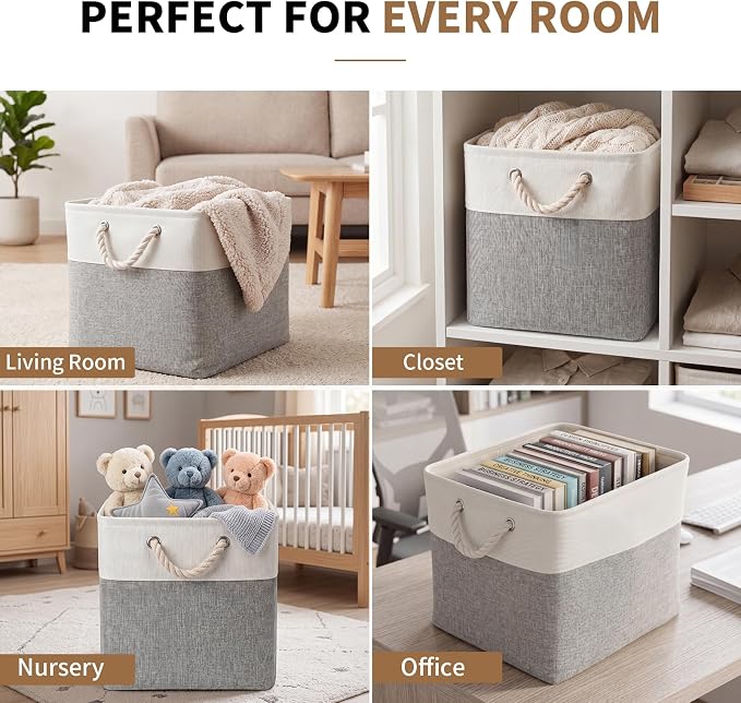 13×15×13 Inch Storage Cubes,6 Pack Cube Storage Bins for Shelves,Fabric Collapsible Storage Bins with Handles, Foldable Storage Basket for Organizing Clothes,Books (White&Gray,13"x15"x13")