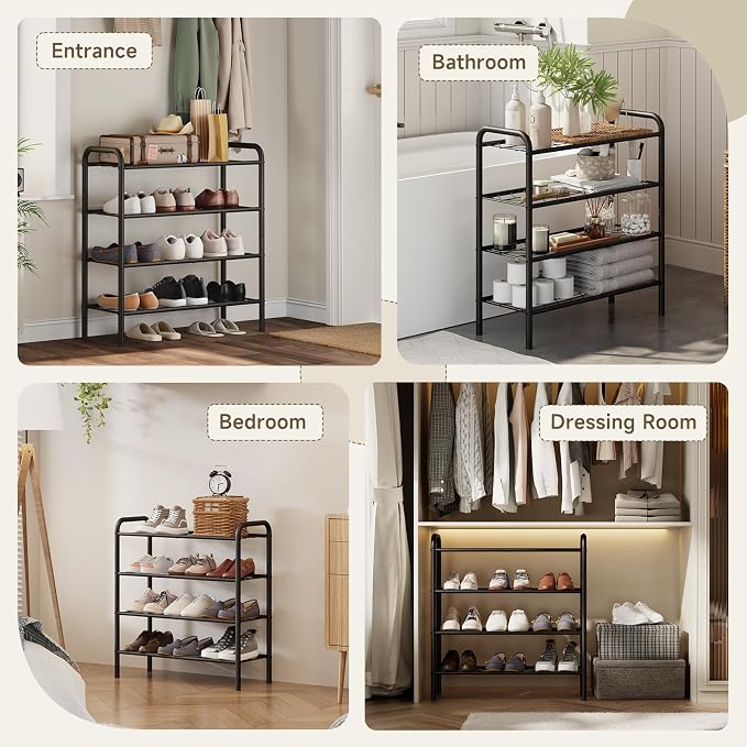 Shoe Rack,Long Shoe Organizer for Closet,Wide Shoe Storage for Entryway, 4 Tier Sturdy Metal Free Standing Shoe Shelf