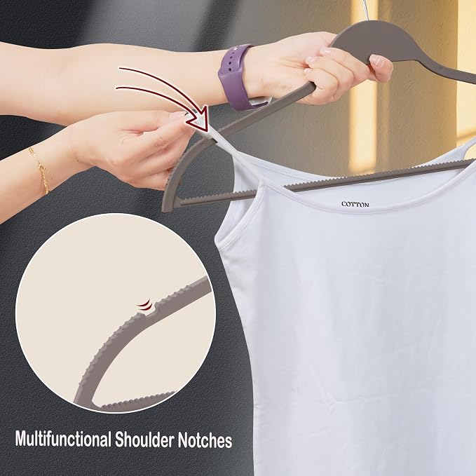 Grey Plastic Thin Hangers, 28 Pack Upgraded Rubberized Non Slip, Durable Slim Clothing Hangers, 17.7 Inches Wide for Adults