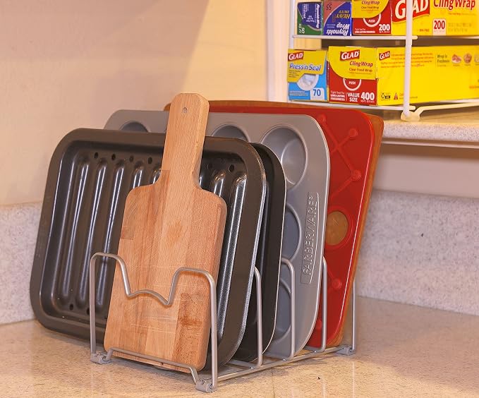 Simple Houseware 2-Pack Kitchen Pan Pot Lid Organizer Rack, Silver | 6 Compartments Shelf