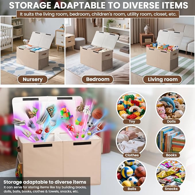 80L Large Toy Storage Box with Lid, Large Toy Box Chest for Kids, Girls and Boys, Nursery Room and Living Room, 26"x13" x16"- Dark Khaki
