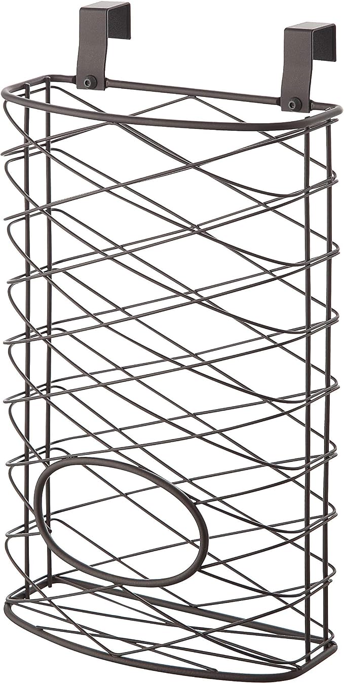 SunnyPoint Over Cabinet Kitchen Storage Organizer Holder or Basket - Hang Over Cabinet Doors in Kitchen/Pantry - Holds up to 50 Plastic Shopping Bags (BROWN)