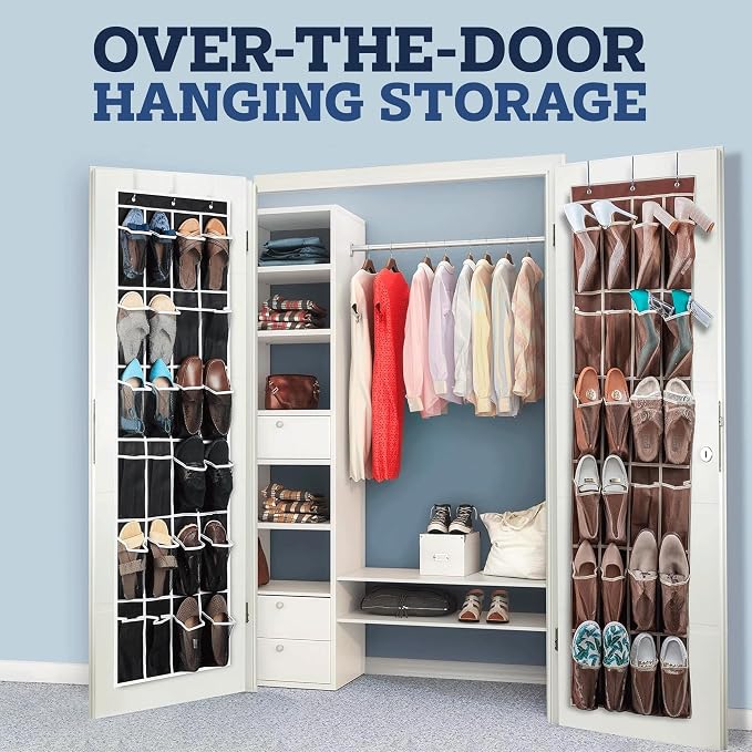 ZOBER Over the Door Shoe Organizer, 24 Pockets - Hanging Shoe Rack W/ Mesh Pockets to Store Shoes, Towels, Snacks, Toys - Closet, Pantry Storage