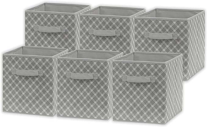 Simple Houseware 11-Inch Foldable Cube Storage Organizer Bin, Geometric Grey, 6 Pack
