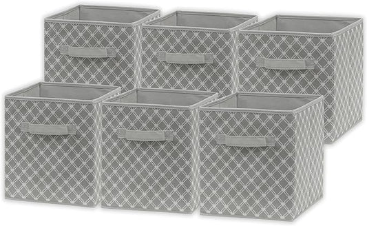 Simple Houseware 11-Inch Foldable Cube Storage Organizer Bin, Geometric Grey, 6 Pack