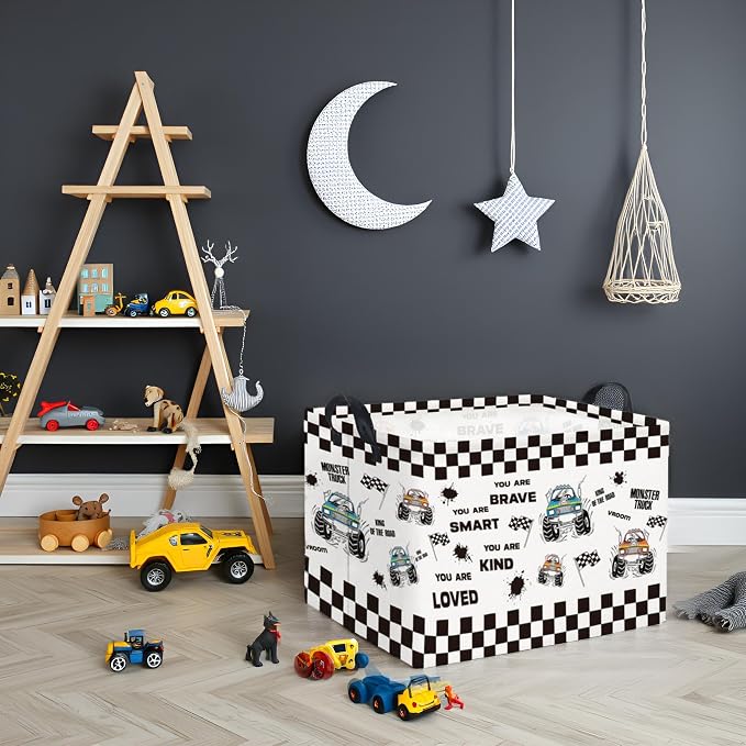 Rectangular Kids Storage Basket Baby Storage Basket with Handles for Home Kitchen Boys and Girls Cute Toy Storage Bin Organizer Shelf Book Room Decor(Flag Truck)