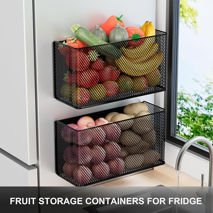 Magnetic Baskets Shelf Bins Organizer Holder Storage Rack Containers for Fridge, Whiteboard, Locker - Home Kitchen Laundry Office School ((1-Pack) Black/XL)
