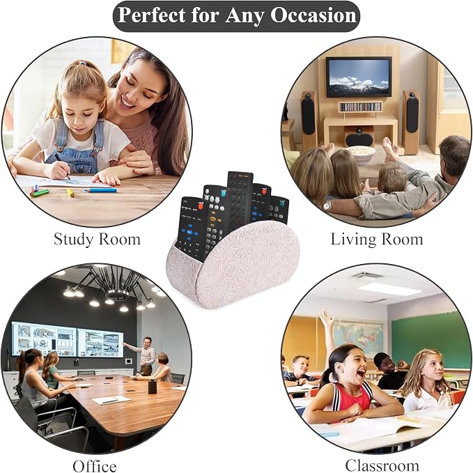 Remote Control Holder, PU Leather Remote Caddy Desktop Organizer with 5 Spacious Compartments for TV Remotes/Media Controllers/Office Supplies (1-Carved3 White