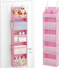 Lifewit Baby Over the Door Hanging Organiser, Hanging Shelves with Transparent Pockets for Stuffed Toys for Children's Room, Baby Items in the Pantry, Bedroom, Wardrobe, (Pink, 5 Tier)