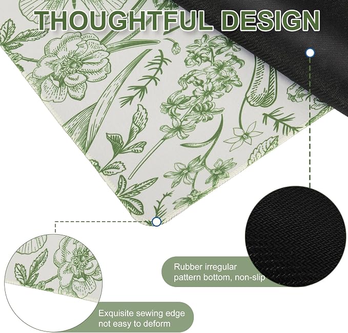 L-SPOUTTO Green Floral Desk Mat for Keyboard and Mouse,XXL Gaming Mouse Pad | Large 35.4x15.7in Non-Slip Rubber Base Keyboard Pad Waterproof Desktop Mat for Laptop Computer Work Home Office