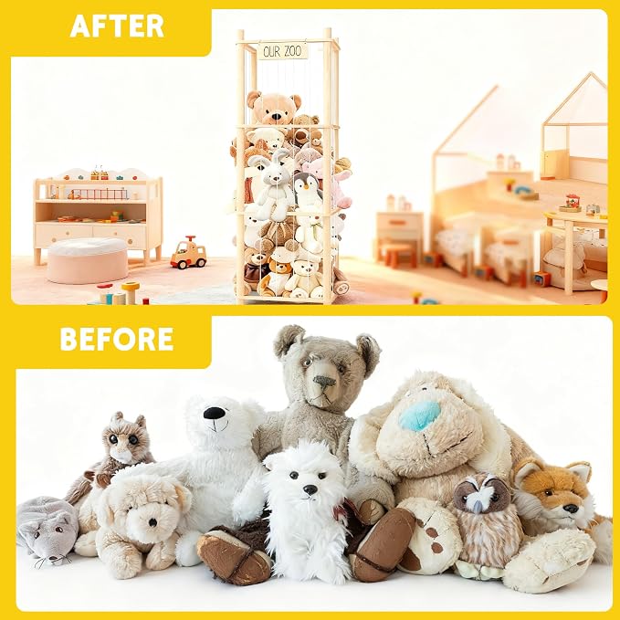 Stuffed Animal Storage & Organizer – Wooden Zoo Cage Display Shelf for Large Plush Toy Storage, Kids Room & Bedroom Decor