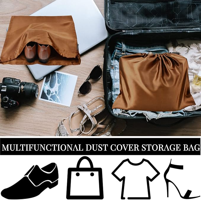 GONGKANGYUAN 12 Pcs Dust Bags for Purses and Handbags Satin Purse Storage Organizer With Drawstring Closure Handbag Protector (Brown)