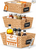 Pantry Organizers and Storage, Water Hyacinth Storage Baskets for Shelves, Natural Baskets for Organizing, Pantry Baskets with Chalkboard Labels and Marker