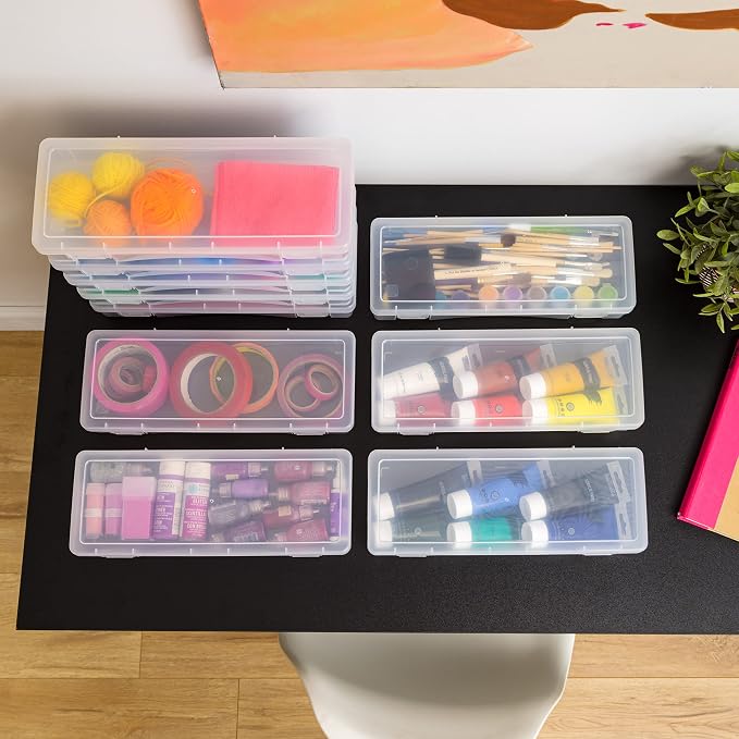 IRIS USA Clear Storage Cases, 6-Pack, |Made in USA|, Plastic Bead Organizing Containers with Snap Lid for Arts, Crafts, Ephemera, Stickers, & Dance Cheer, Clear - Large