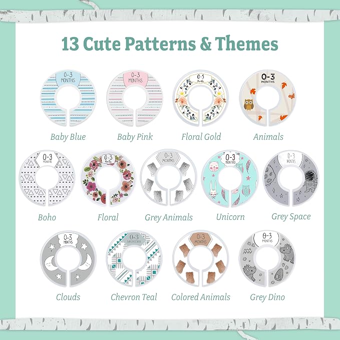 20 Baby Hangers with 7 Closet Dividers for Nursery Velvet Clothes Hangers Unisex Newborn Essentials Baby Size Organizer for Infant Clothing to 24 Months