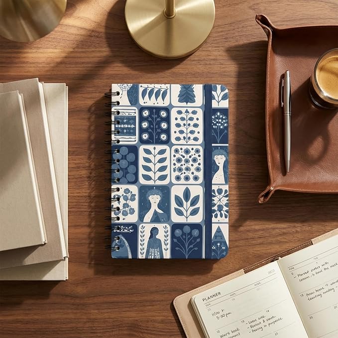 Nextnoid Lined Spiral Notebook Journal For Women & Men - A5(5.8" x 8.3") 170 Pages, Hardcover Notebooks for Work & Note Taking, College Ruled Journals for Writing - Abstract Blue