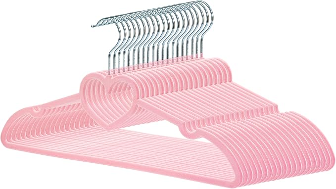 Velvet Hangers 20 Pack, 16" Non Slip Adult Hangers, Slim Clothes Hanger with 360 Degree Swivel Hook - Durable & Cute for Coats, Shirts, Dress (Pink) | 360° Swivel Hooks, Cascade Design, Space Saving, Slim