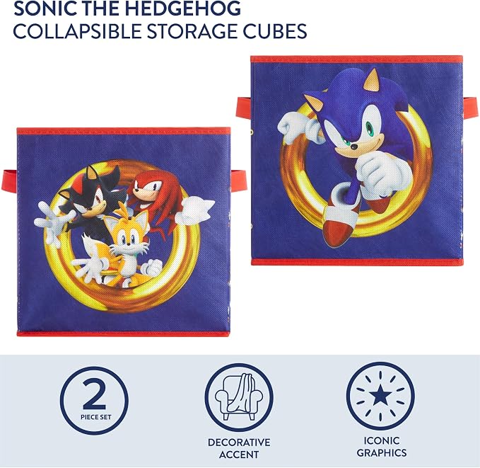 Sonic the Hedgehog Set of 2 Durable Storage Cubes with Handles, 10"x10"x10" Cubes