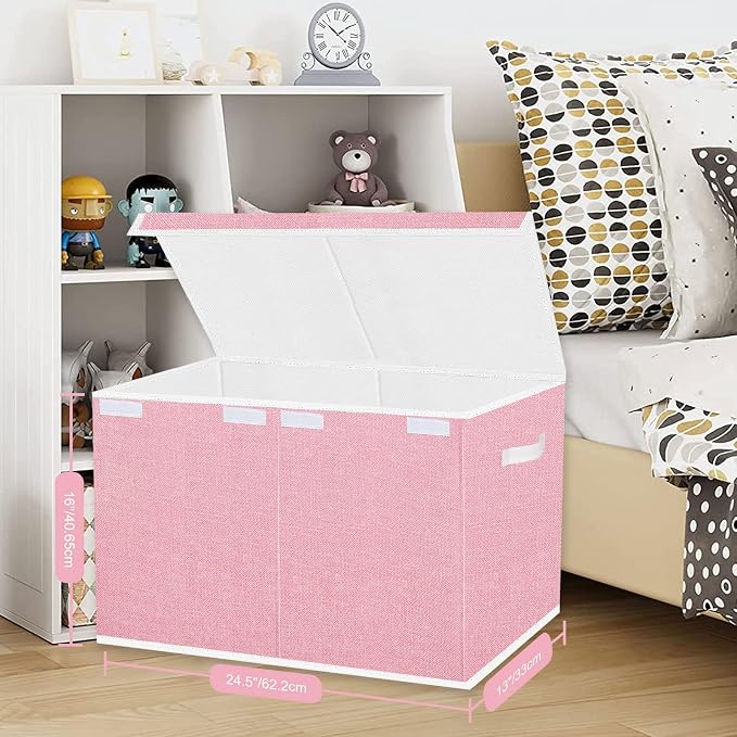 Pantryily Toy Storage Box for Girls, Large Kids Toy Chest Boxes Organizers and Storage with Lids & Handles for Nursery,Playroom 24.5"x13"x16"(Pink)