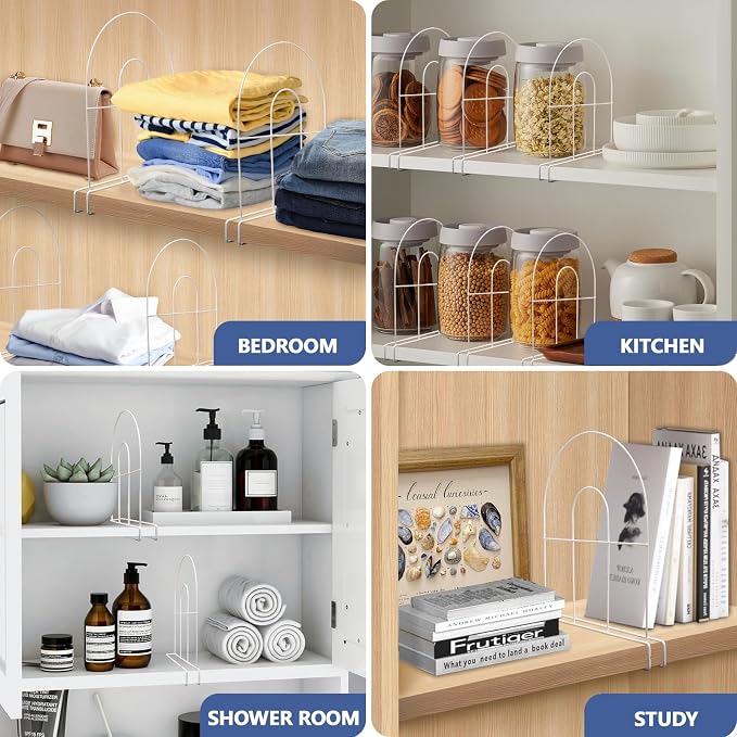 12-Pack 12" Tall Shelf Dividers - Closet Shelf Organizer - Easy to Install - No Tool - White PE Coating Steel