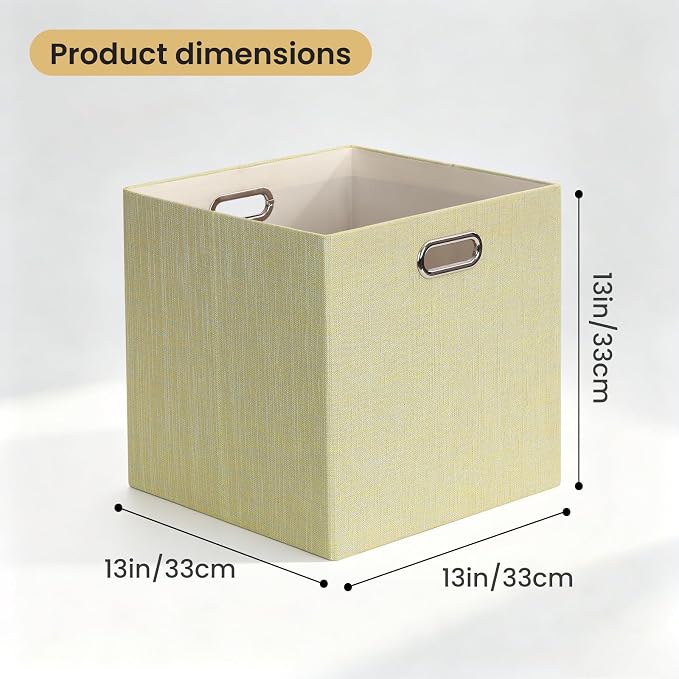 Posprica Foldable Storage Bins,13×13×13 Storage Cubes Boxes Baskets Containers for Shelf Bookcase,Thick Fabric Drawers - Set of 4, Yellow/Beige mixed
