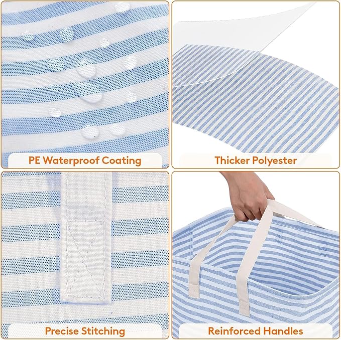 Lifewit 3 Pack Laundry Basket 80L Each, Collapsible Clothes Hamper with Reinforced Handles, Freestanding Waterproof Design for Bedroom and Laundry Room, Blue 240L Total