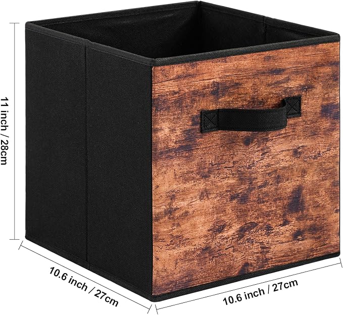 Stero Fabric Storage Cubes, 8 Pack Foldable Storage Bins with Handle, 11 InchBox for Shelves, Closet, Organizer, Rustic Brown and Black