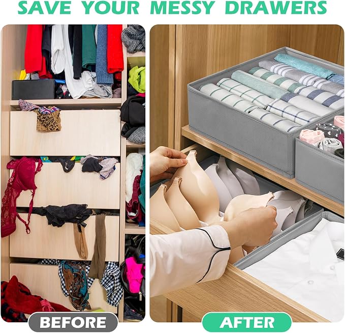 Drawer Clothing Organizer 16-Pack, Grey 3 Sizes Underwear Drawer Dividers, Fabric Folding Wardrobe Organizer, Can Store Baby Clothes, Bras, Underwear, Panties, Belts, Socks, Ties