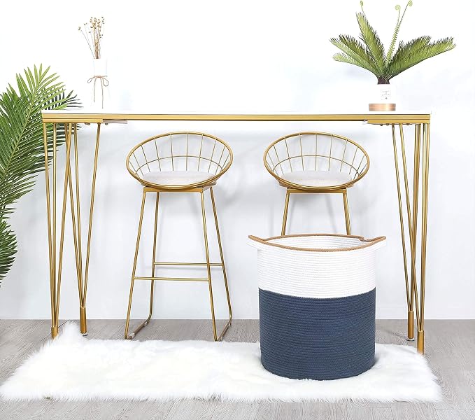 MINTWOOD Design 83L Extra Large 20x18 Inches Decorative Woven Cotton Rope Basket, Tall Laundry Basket Hamper, Blanket Basket for Living Room, Round Storage Baskets for Pillows, Towels, Prussian Blue