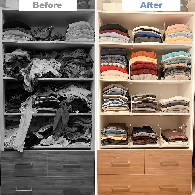 Purse Organizer for Closet Shelf Dividers: 8-Pack Adjustable Clear Acrylic Bag Storage Organizer for Handbags, Sweaters, Towels, Jeans and Shoes on Wood Shelves
