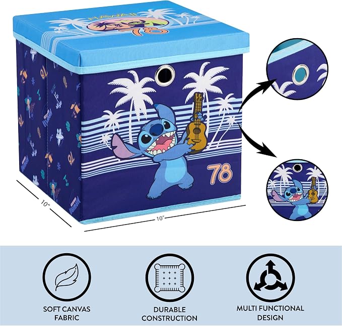 Lilo & Stitch Collapsible Storage Cube with Removable Lid,10"x10"x10" Fabric Organizer Bin for Kids’ Toys, Clothes & Accessories, Bedroom or Playroom Storage Box