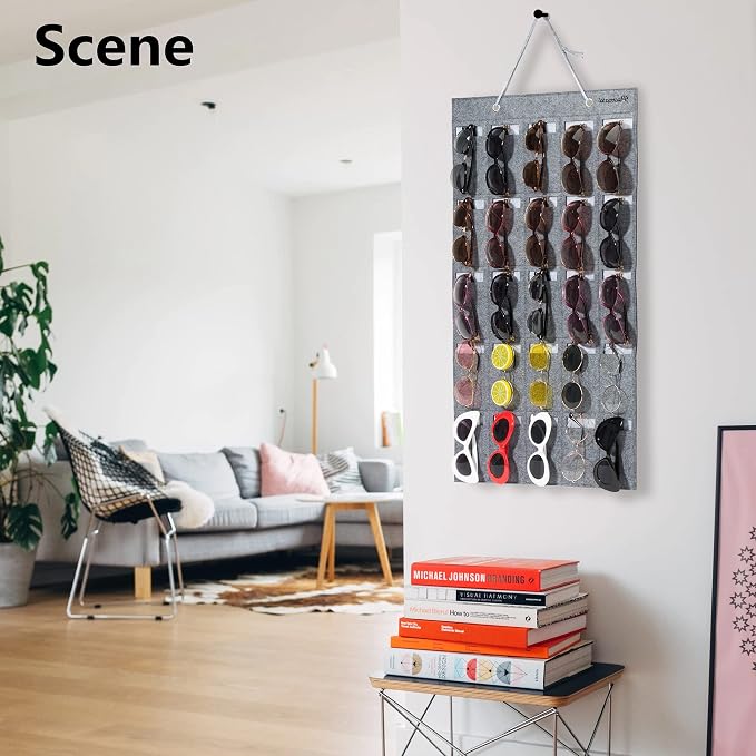 PACMAXI Sunglasses Storage Organizer, Wall Pocket Mounted by Sunglasses, Hanging Eyeglasses Storage Holder, Eyewear Display.