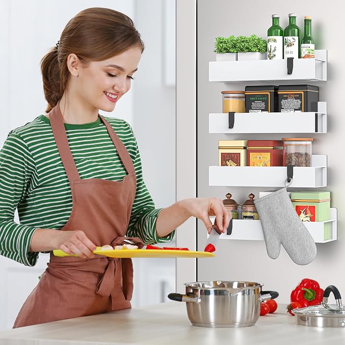 Hleelomi 6-Piece Extra-Large Capacity Magnetic Spice Rack for Refrigerator, White