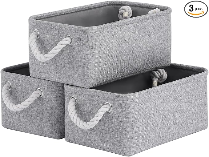 Storage Baskets for Shelves 11.8x7.9x5.2 Inch, Foldable Fabric Storage Bins with Handles, Small Storage Baskets for Organizing Closet, Office, Home Organization (3-Pack, Gray)