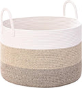 67L Large Woven Blanket Basket, Cotton Rope Baby Laundry Hamper with Handles, Kids Toy Basket for Classroom & Nursery, Soft Round Stuffed Animal Storage, Dog Toy Bin - 20"x13", Jute