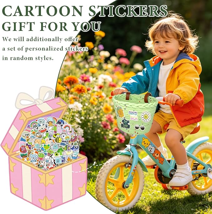 Kids Bike Basket for Girls, Front Bicycle Basket, Easy-Install Adjustable Straps for Balance Bikes Scooters