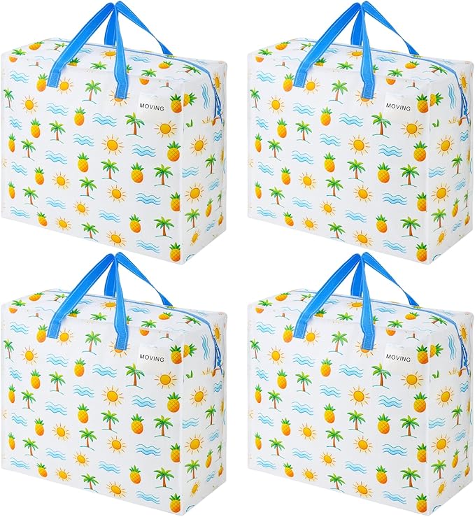 VENO 4 Pack Heavy Duty Moving Bags, Storage Bags, Packing Supplies, Top Zipper, Storage Totes for Camping, Clothes, Bedding, Comforters, Pillows (22 Gallon, Tropical Island, 4 Pack)