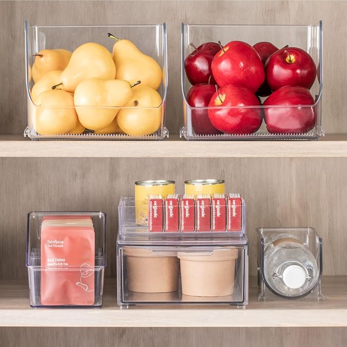 mDesign Plastic 4-Section Food Packet Organizer - Storage for Kitchen, Pantry, Cabinet, or Countertop - Organization for Spice Packets, Hot Chocolate, Seasoning Pouches, Ligne Collection, Clear