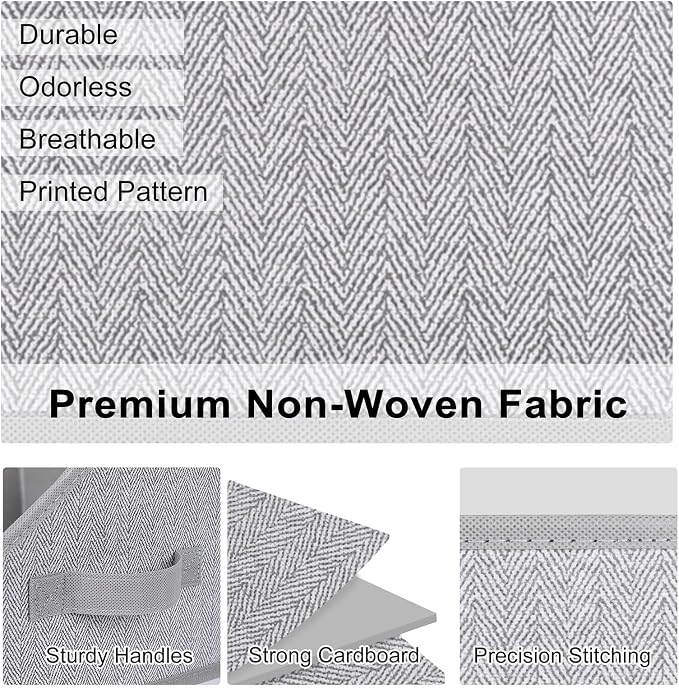 WUIKE 3 Pack Large Closet Storage Bins, Trapezoid Basket, Herringbone Gray | Fabric Storage Baskets with Handles, Purse Organizer for Closet, for Clothes, Sheets, Blankets and Shelves