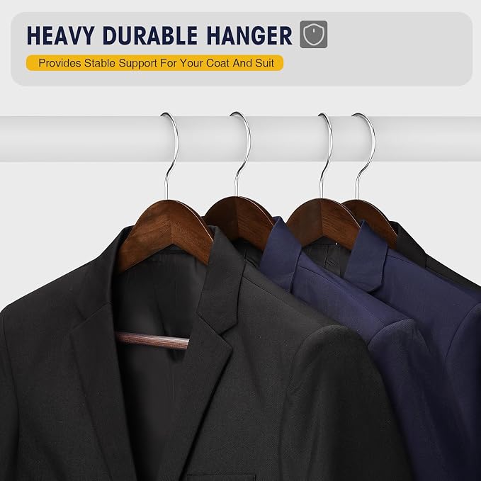 Suit Hangers 6 Pack Wooden Coat Hangers,Wide Shoulder Hangers with Non Slip Pants Holder,Heavy Duty Clothes Hangers,Suit Hangers for Men,for Women,for Suit,Coat,Jacket,Pants (Walnut