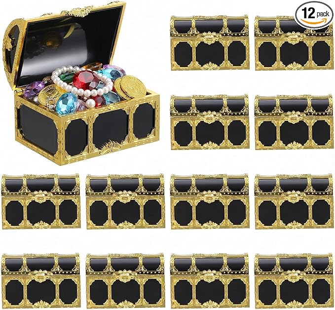DECHOUS 12Pcs Kids Pirate Treasure Chest Box: Mini Treasure Box for Boys & Girls - Small Plastic Pirate Chest Toy for Party Favor Birthday Theme Decoration, 3 Inch