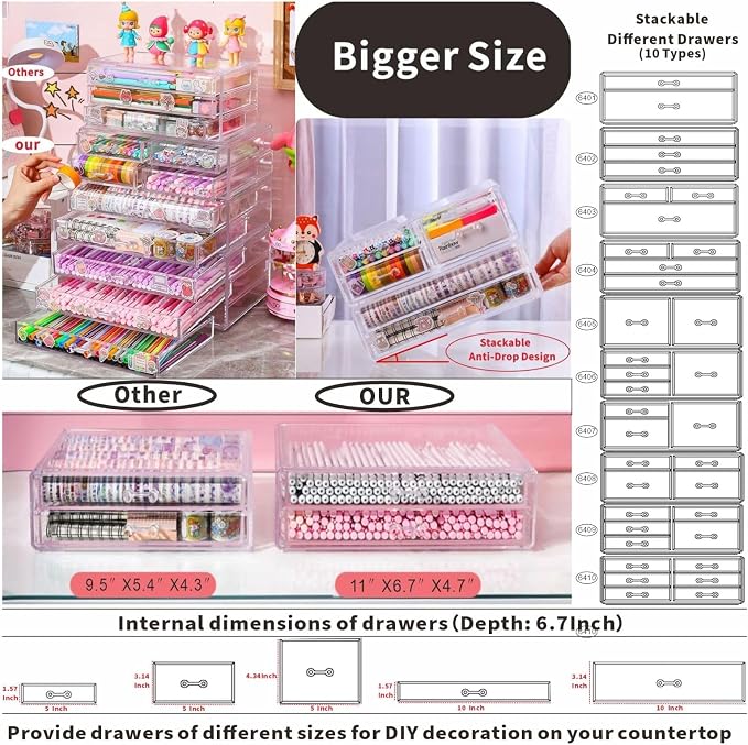 Cq acrylic Clear Stackable Storage Bins,Plastic Storage Organizer and Small Drawer Organizer With 4 Drawers for Make Up,Skincare Product,Craft,Beauty and Desktop Drawers Organizer Storage