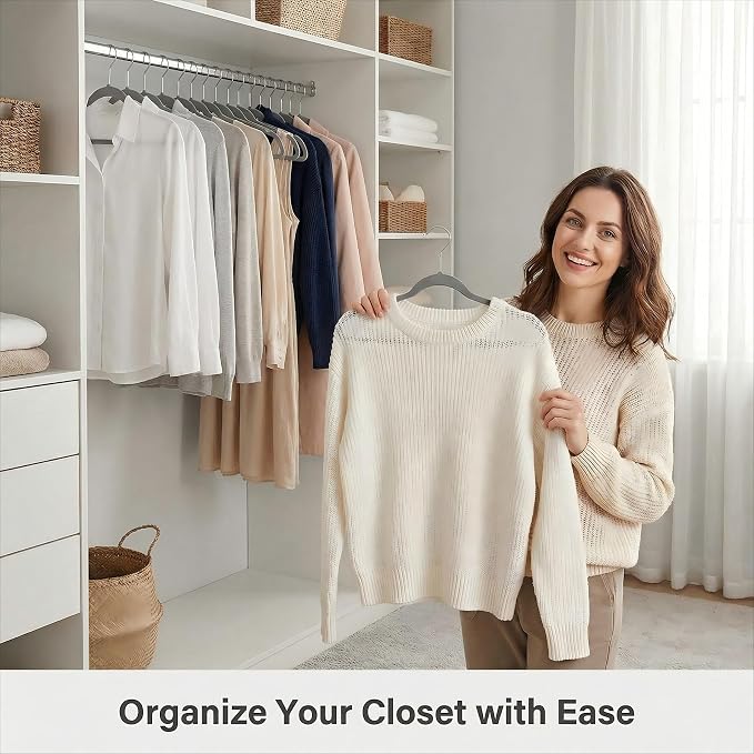 HOUSE DAY Grey Plastic Hangers 100 Pack, Ultra-Thin Heavy Duty Non-Velvet | Hangers with 360° Swivel Hook & Non Slip Notches - Slim Space Saving Clothes Hangers Ideal for Dresses Coats Shirts Jackets
