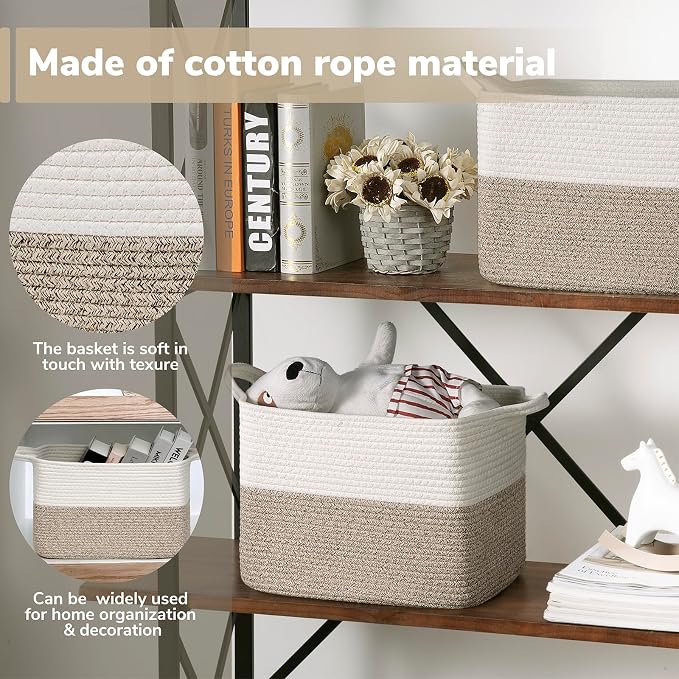 Goodpick Woven Storage Baskets for Organizing, Baby Basket for Gifts, Dog Toy Storage Bins for Shelves, Cute Baskets for Home Decor, Rope Basket for Towels, 13" x 10" x 9", Brown